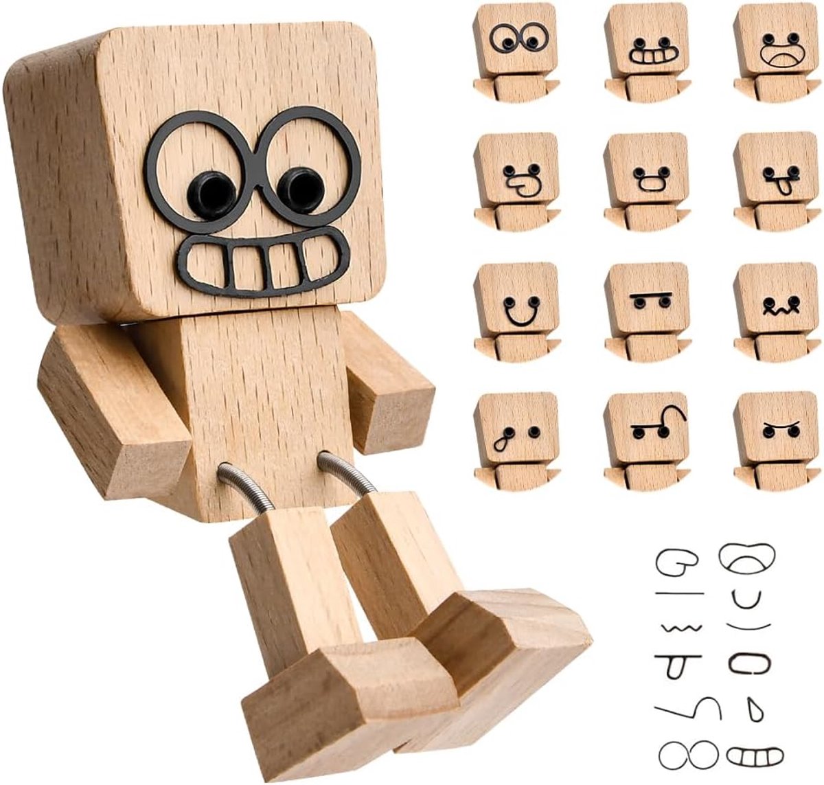 Figura De Madera Tambaleante Con 12 Expresiones Faciales, Auto-interieur