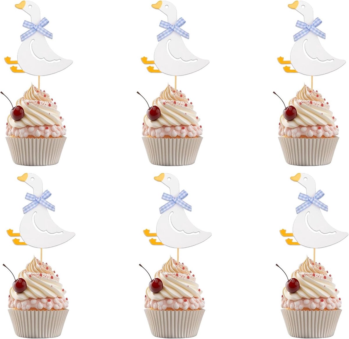 36 Stuks Silly Goose Cupcaketoppers, 9x8cm Blauwe Gans met Strik Verjaardagstaartdecoraties voor Babyshowers Verjaardagsfeestjes Thema Geslachtsonthulling