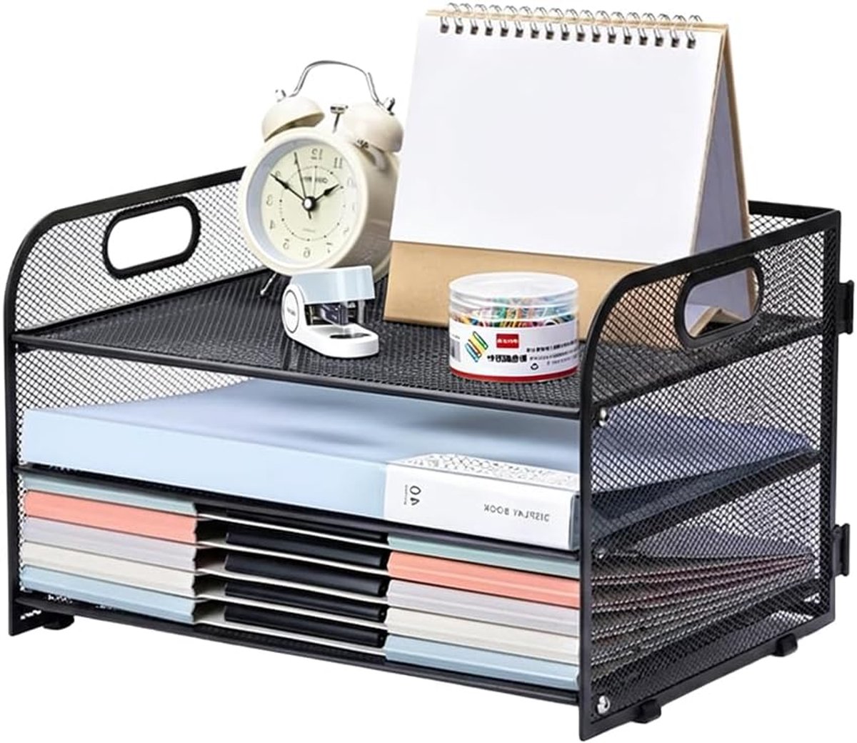 Opbergvakken A4 - stapelbaar 3-vakken - mesh-design - bureau-organizer voor orde - SnelShoppen