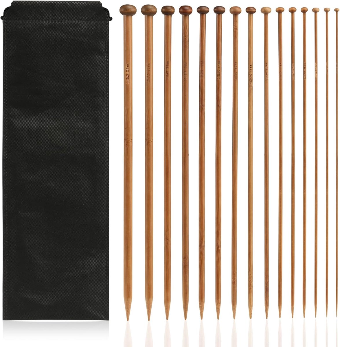 15 paar breinaalden set bamboe breiset met mesh-stopper, breinaalden voor sokken, handschoenen, trui, beginners, professioneel, 2 mm - 10 mm / 30 cm lang