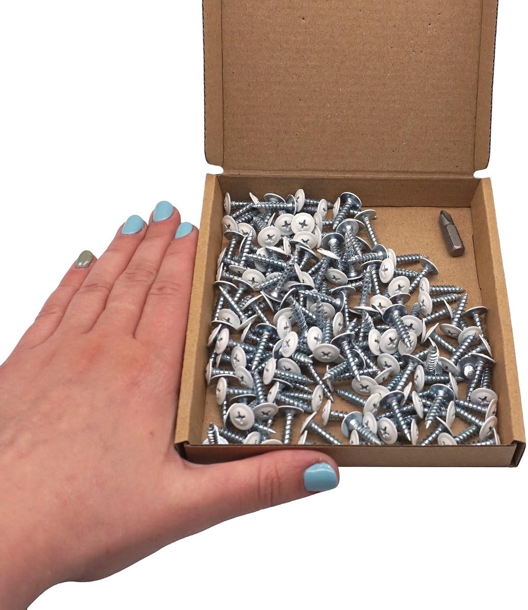(Pack van 150) Geschilderde houten schroeven 4,2 x 19 mm, zelftappende metalen schroeven, Phillips gemodificeerde trusskop, wafelkop (150, puur wit RAL 9010)
