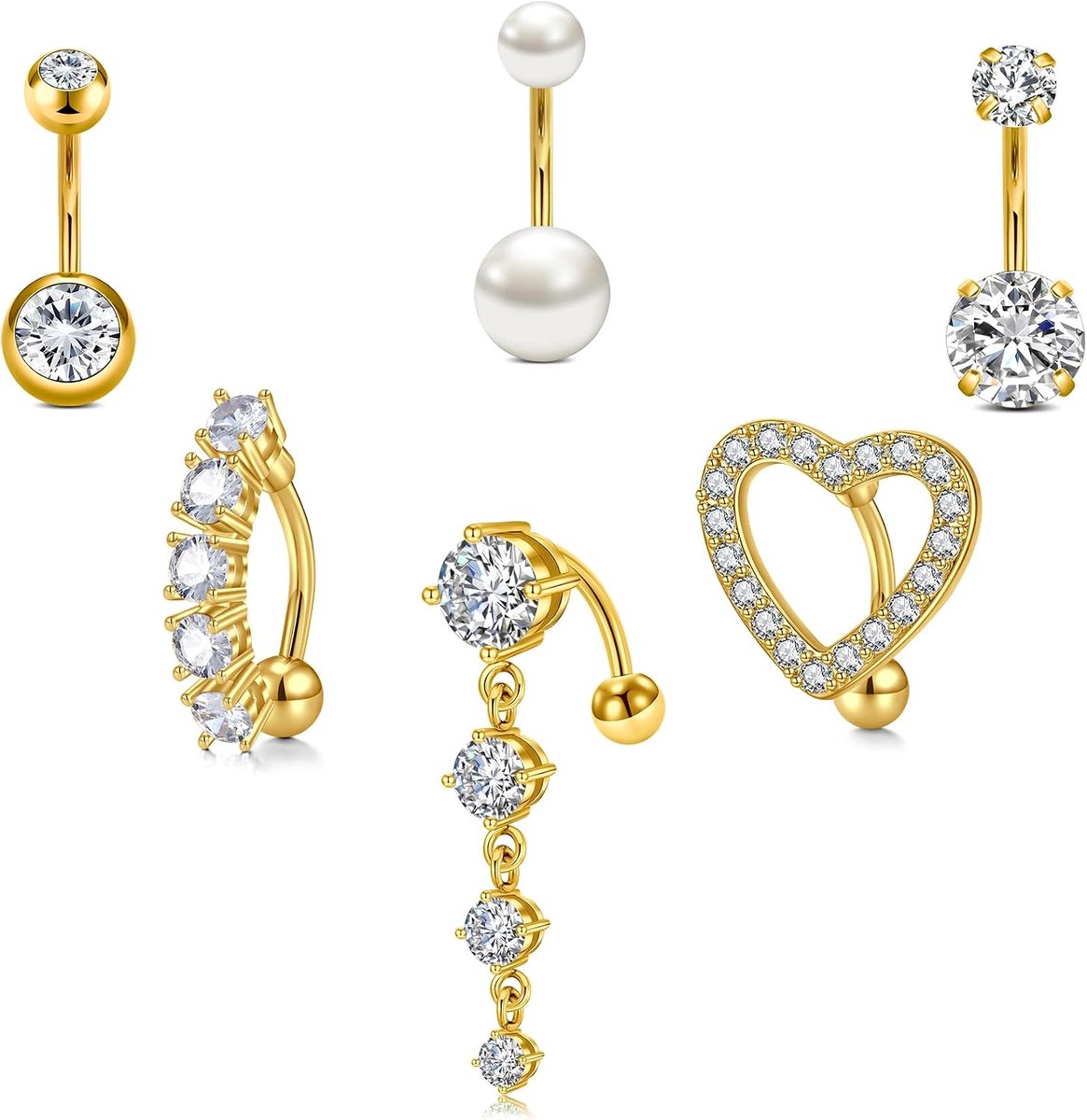 6 stuks 14G navelpiercingset, chirurgisch staal, navelpiercing, ring
