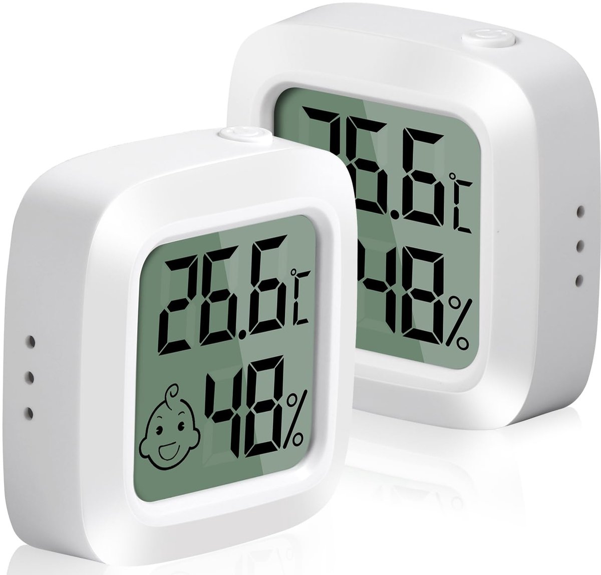 2 stuks kleine thermometers, hygrometer, binnen, digitaal, hoge precisie, met comfortweergave, voor kantoor, babykamer, garderobe