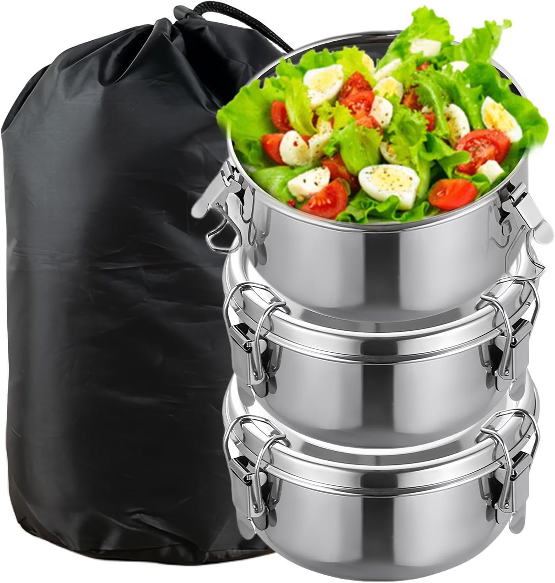 3 stuks broodtrommel roestvrij staal: 240ML roestvrijstalen vershouddoos lekvrij lunchbox broodtrommel BPA-vrij, Bento box snackbox ontbijtbox voor snacks, fruit, ontbijtgranen, kruiden (Zwart)