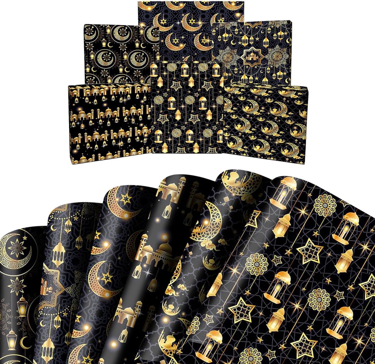 Cadeaupapier 6 Stuks, Cadeaupapier Met Een Patroon Van Moskee, Maan
