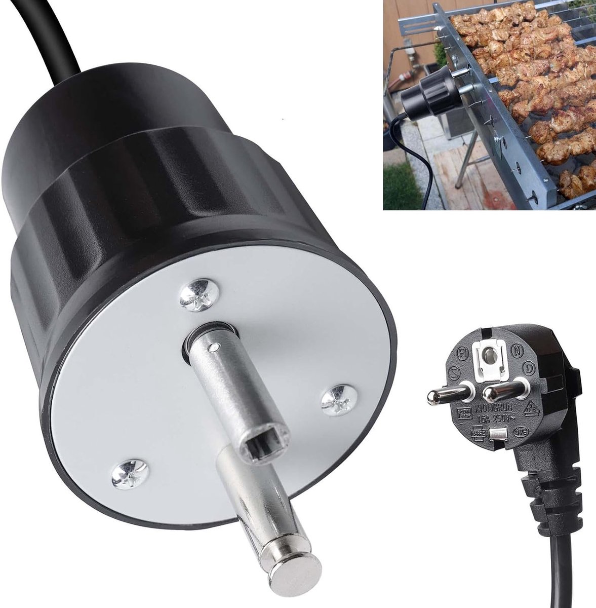 Grillmotor, elektrische motor, grillmotor, DC 220 V-240 V, outdoor, BBQ, draaimotor voor braden, rotisserie, grillspies, rotor, elektrische grillapparaten, barbecue-accessoires (zwart)