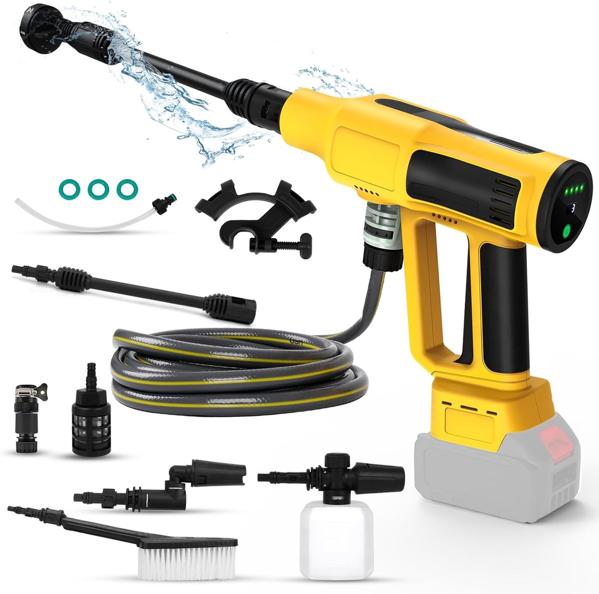 compatibel met Dewalt 20V batterij, 700 PSI draagbare handheld hogedrukreiniger met 6-in-1 mondstuk schuimkanon voor auto vloer hek wandreiniging (geen batterij)