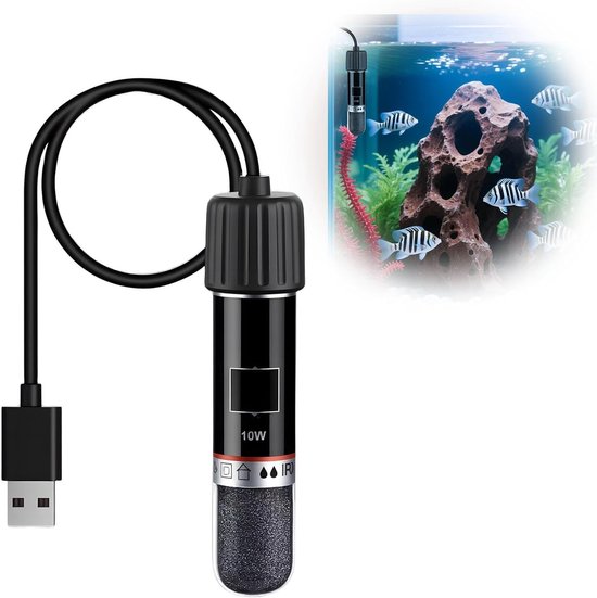 Mini Aquarium Verwarmingselement, USB, 10 W, Temperatuurregeling voor Kleine Aquaria, Ideaal voor Schildpadden en Betta Vissen, Geschikt voor Aquaria tot 2,5 L