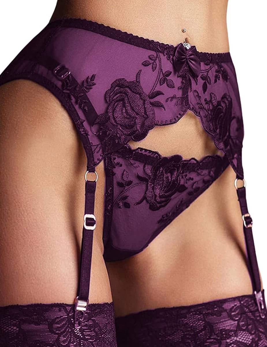Kousenbanden en tanga-set voor dames, sexy kant, lingerieset met
