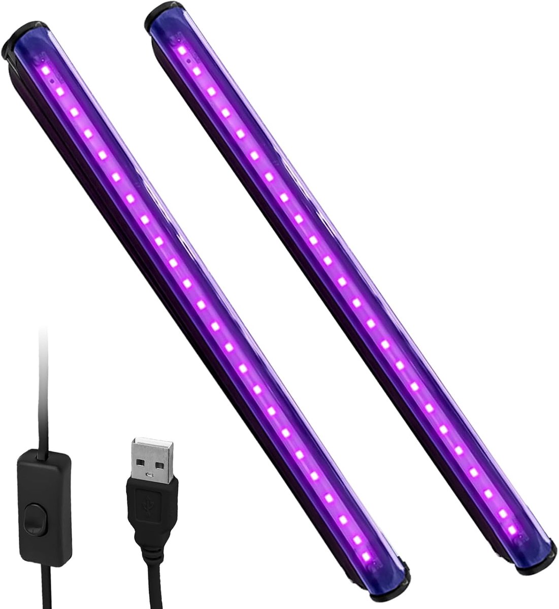2 stuks zwarte lichtbalken, draagbaar, uv-led-buislamp, paars, met