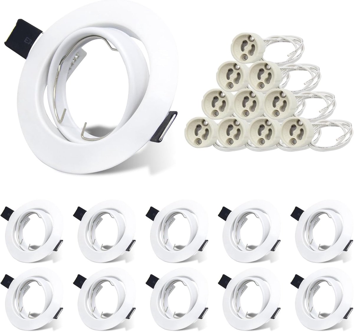 10-delige LED inbouwspotset met inbouwframes GU10 Wit Rond inbouwverlichting Zwenkbaar plafondspots frames incl. GU10 fitting voor LED of halogeen lichtbronnen