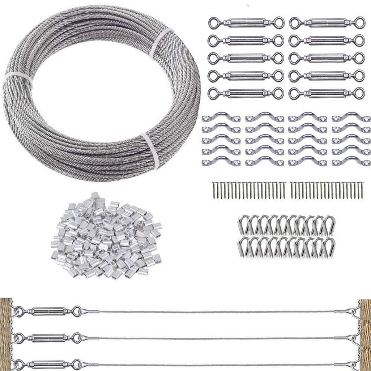 10 Pack Heavy Duty Rvs kabelrailing Kits voor houten palen, met 1/8