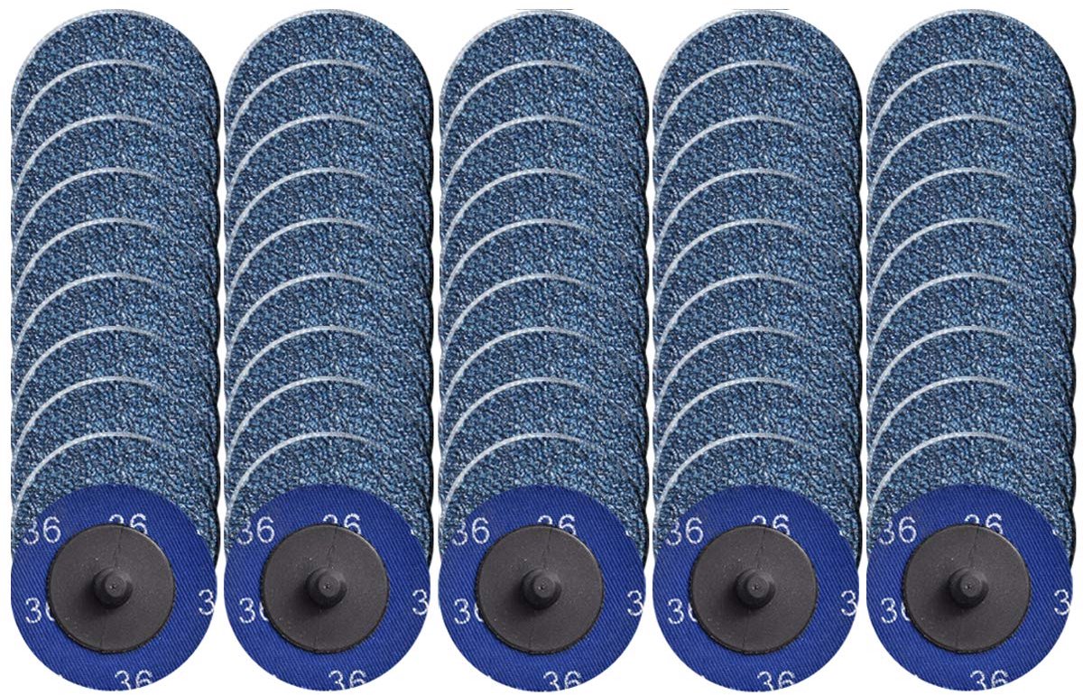 Snelwissel-slijpschijven, 50 stuks 50 mm schuurschijven voor rechte slijpers, zirkonia-coating, korrel 36, voor oppervlaktevoorbereiding