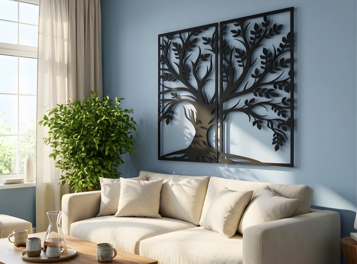 Wanddecoratie Boom, Houten Wandbeeld, 3D Wanddecoratie voor Thuis, Moderne Beelden voor Huis Kantoor Slaapkamer, Woonkamer en Keuken - 90x75cm