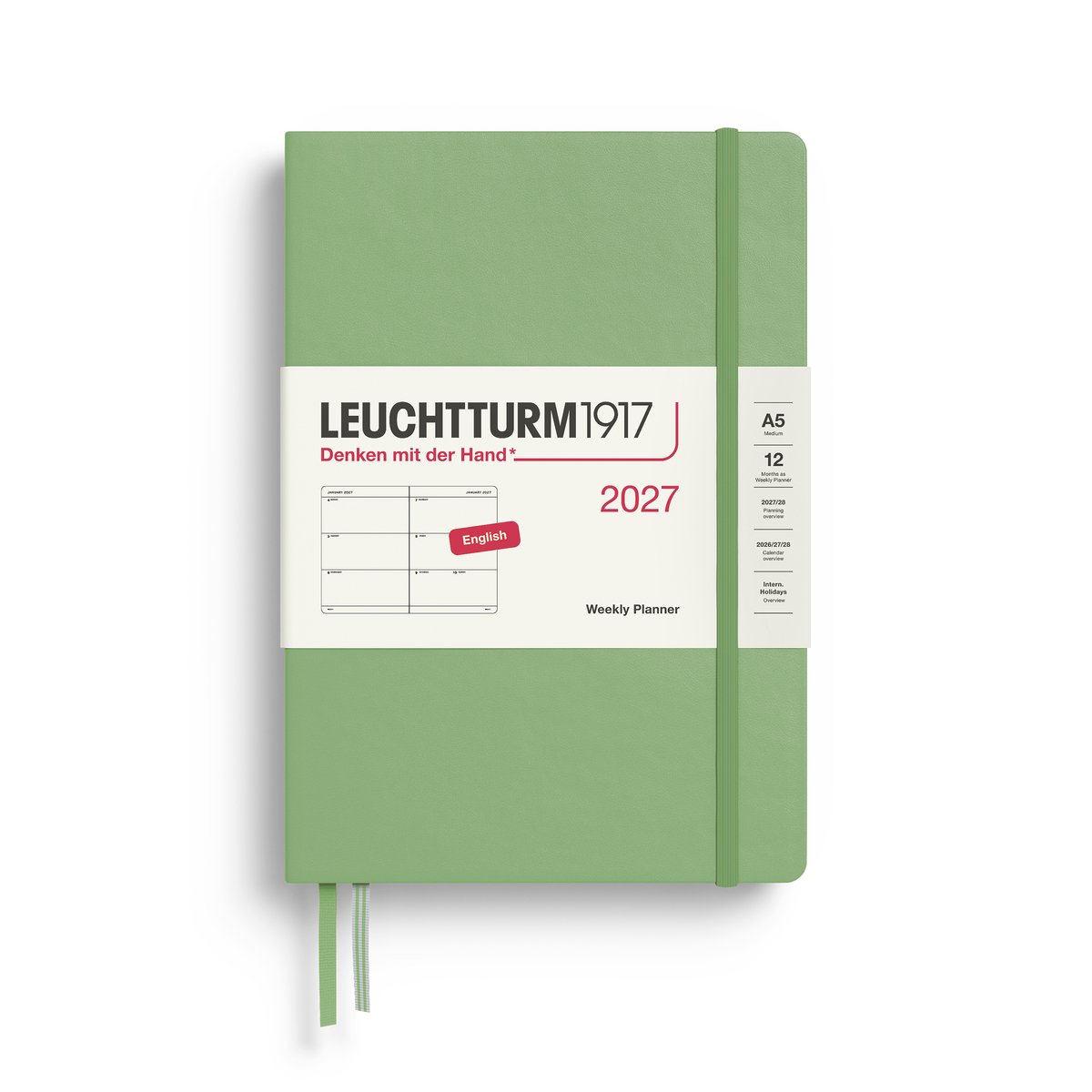 Leuchtturm1917 - 2027 - Agenda - Weekly Planner - A5 Medium 15x21cm - sage - hardcover