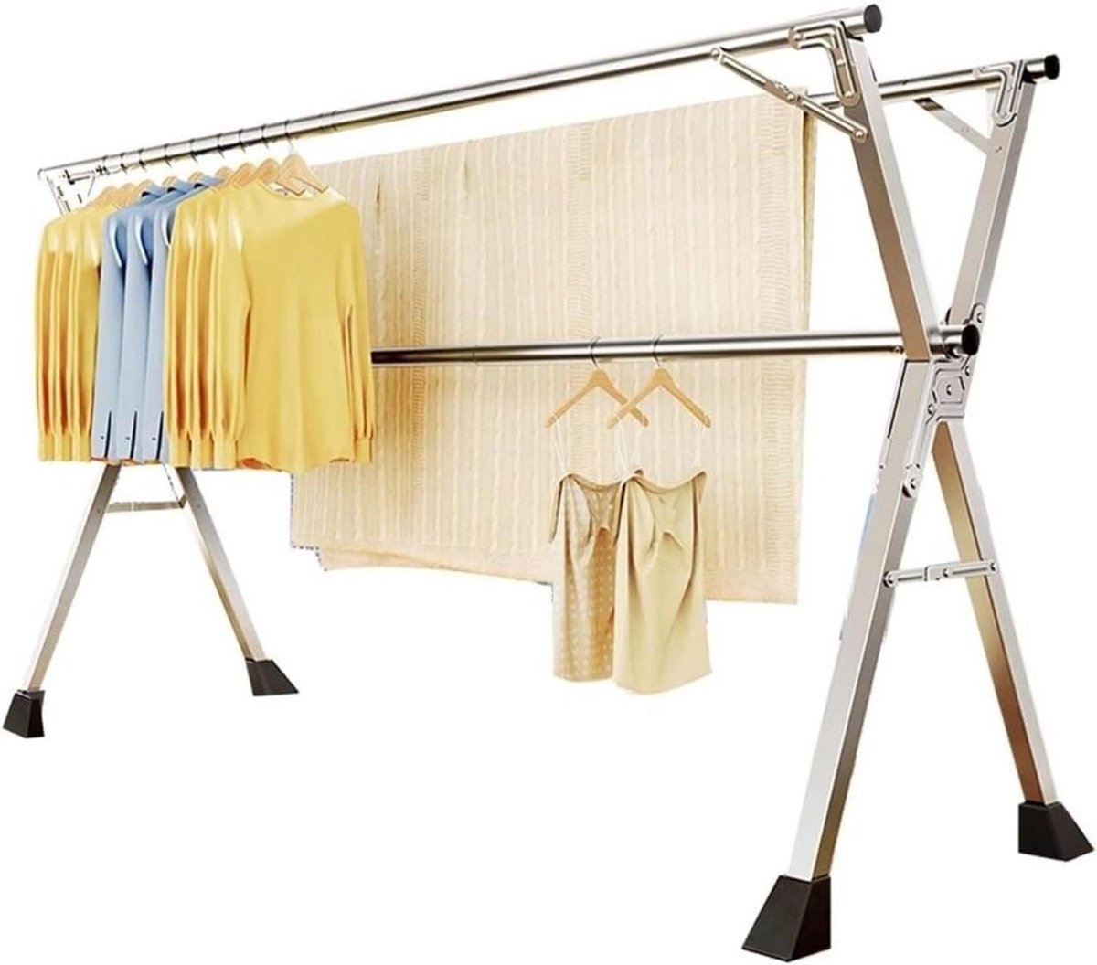 Droogrek Opvouwbaar - Wasstandaard Organizer - Kleding Drogen - Verstelbare Lengte - 150 cm - Roestvrij Staal