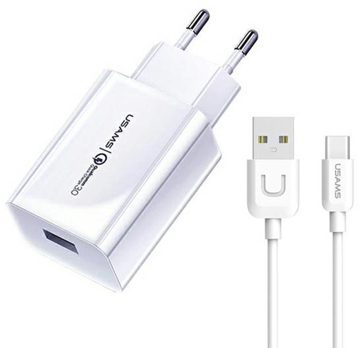 USAMS USB-A naar USB-C - 18W Snellader - Kabel en Stekker - 1m