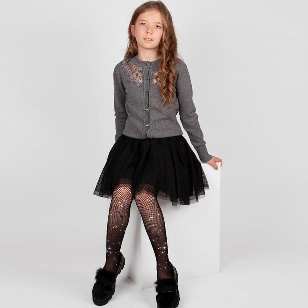 2 paar netkousen met strass-steentjes voor meisjes, netkousen voor meisjes, panty met netpatroon voor gymnastiek, cosplay, ballet, party, dans, shows