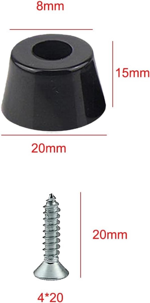 Ronde zwarte rubberen poten voor meubels, schroefbare meubelpoten, antislip beschermbuffers voor bureaus en stoelen (20 stuks, 20 x 15 x 8 mm) — afbeelding 5
