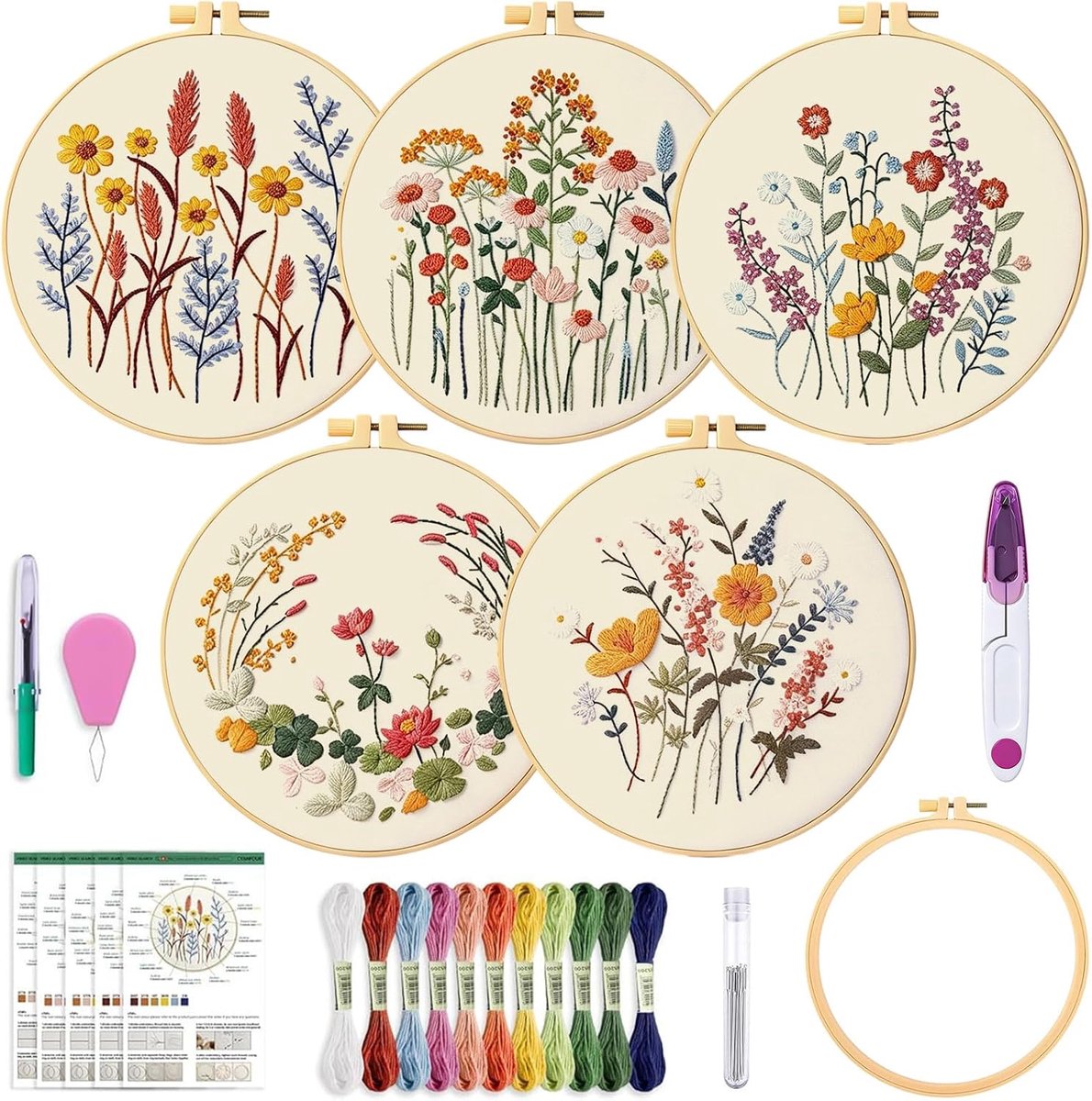Borduurset voor beginners, borduurset bloemen, borduurset volwassenen