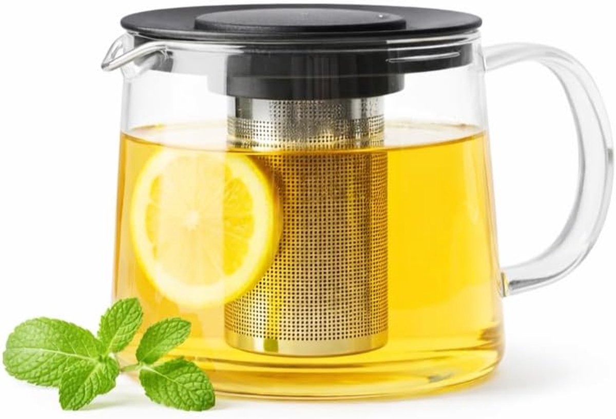 glazen theepot met filter uit RVS voor puur aroma, zwart, 1L
