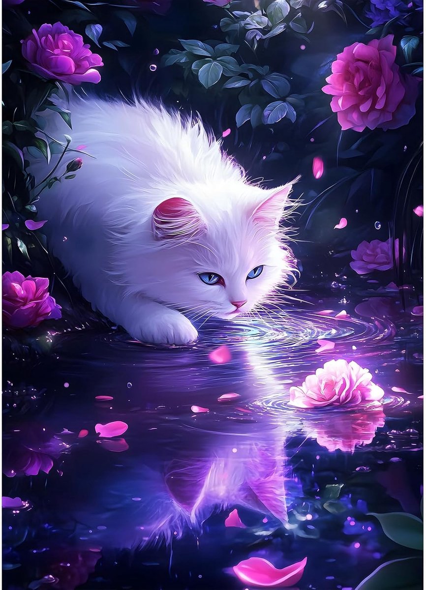 Witte kat diamant schilderij kits voor beginners en volwassenen, 5D