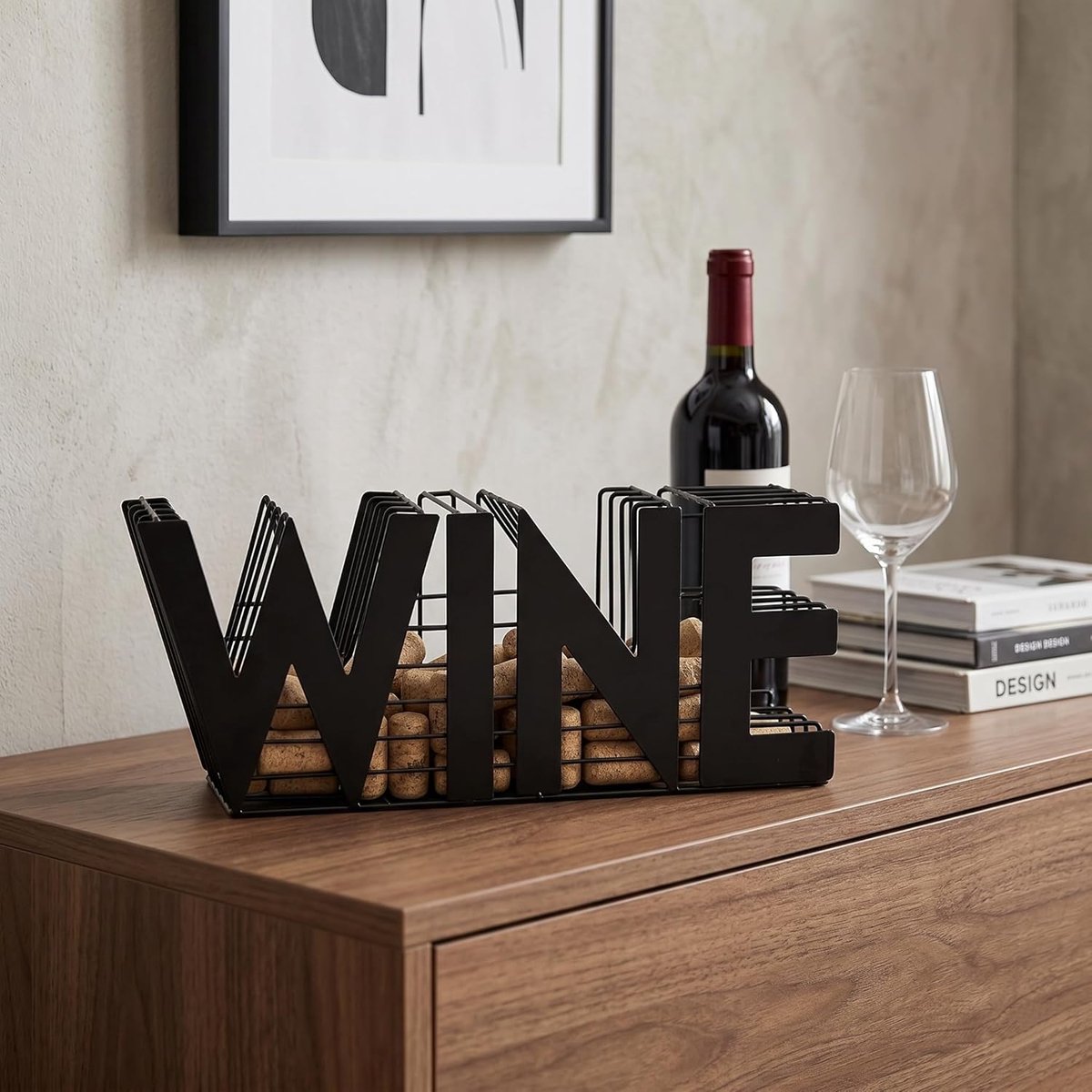 Design Moderne Wijnkurkenhouder van Metaal, Lengte 34 cm, Wandmontage