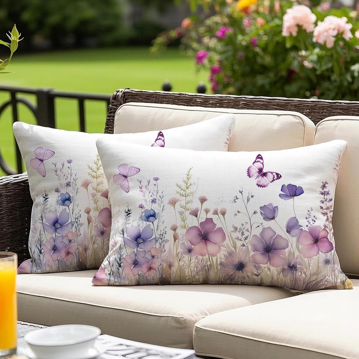 Kussenslopen, 30 x 50 cm, set van 2 paarse bloemen, decoratieve hoes
