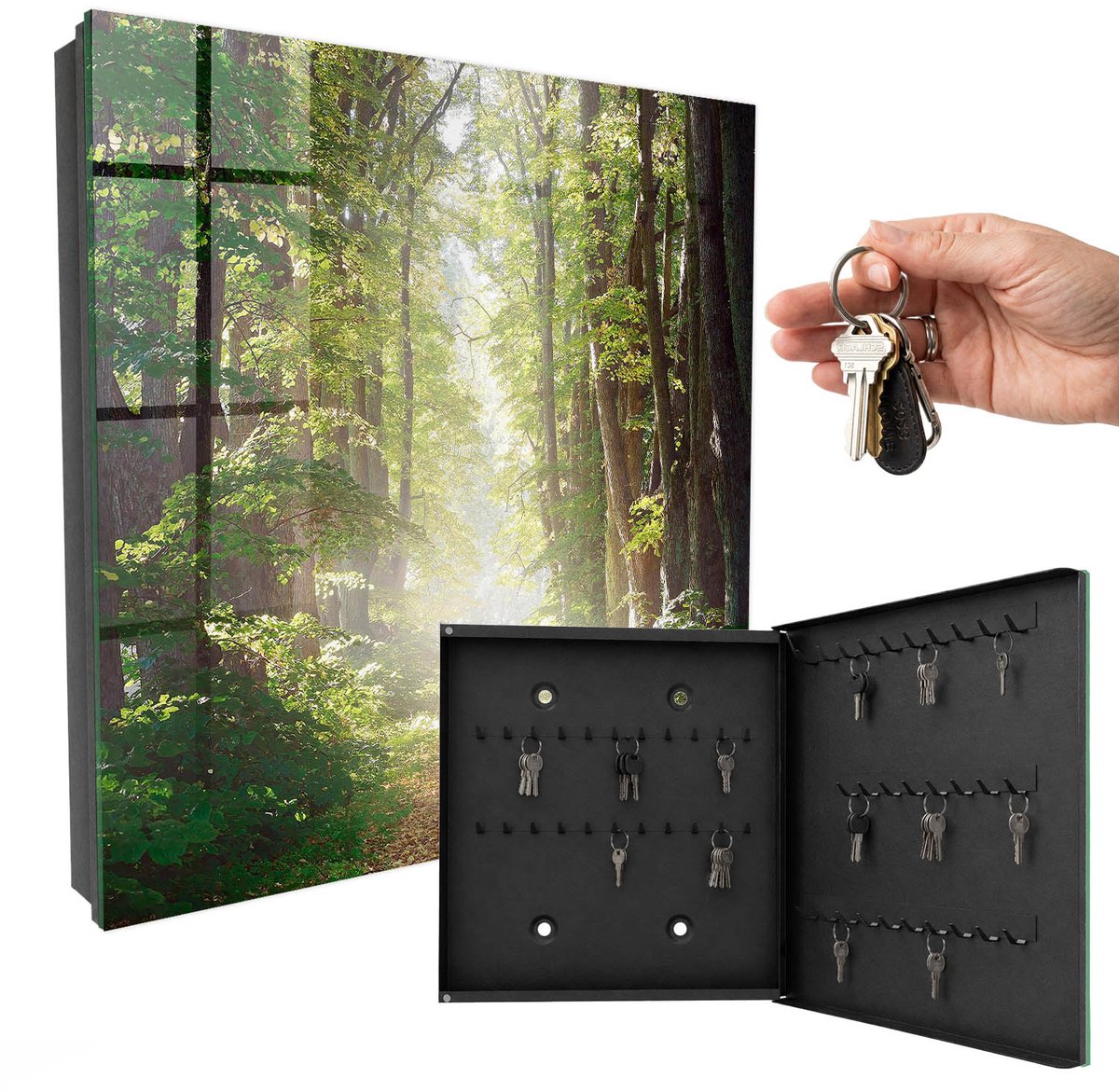 WallMuralia - Sleutelkast - 30x30x5 cm - met 50 haken - Boslandschap Sleutelkastje Hal - Groente Sleutelbox - Rechtsopenend - Zwart interieur