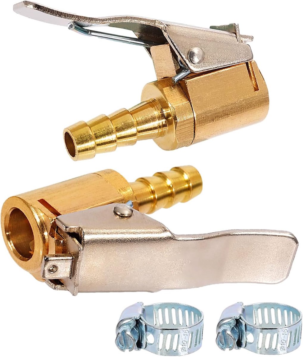 Bandenvulnippel 6mm messing hefboomstekker perslucht adapter 2st | Afsluitbare perslucht adapter voor autobanden, vrachtwagen, SUV, motor en fiets, met gecontroleerde luchtstroom