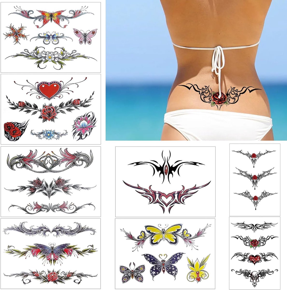 Tijdelijke Tatoeages voor Vrouwen, Tijdelijke Tatoeage, Waterdicht | Kleeftatoeages voor Volwassenen voor Het Bedekken van Littekens, 3D-Tatoeagestickers, Bloemen, Porary Tattoo