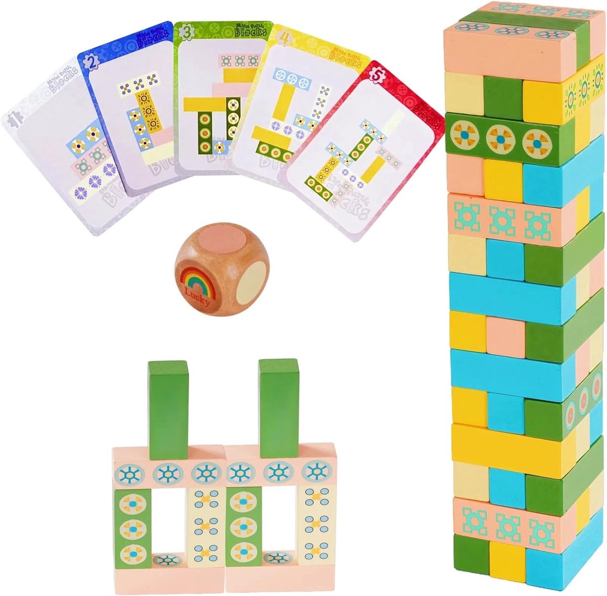 Tuimel Toren Stapelspel voor Kinderen & Volwassenen – 2 Spelmodi: Oscillerende Toren + Match Uitdaging, Spannend Gezinsspel & Behendigheidsspel voor Feestjes/Klaslokaal