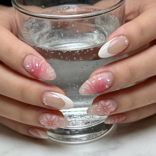 30 Stuks French Press on Nails Y2K Design, Handgemaakte 3D Bloemgolven Nagelkunst, Fake Nagels met Volledige Afdekking - DIY Manicure voor Vrouwen — afbeelding 4