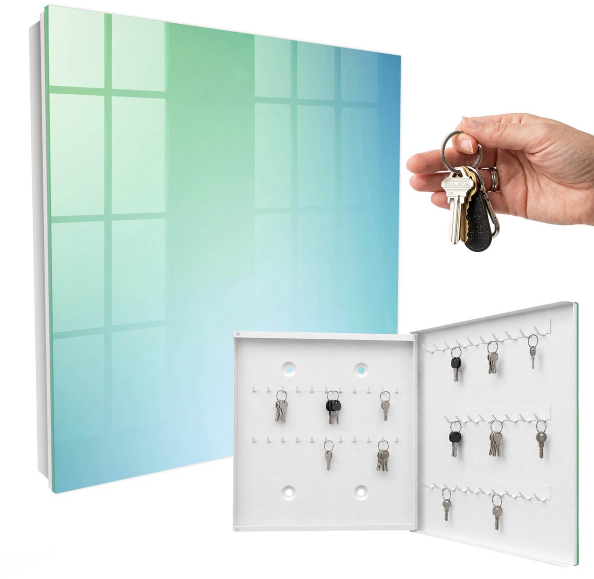 WallMuralia - Sleutelkast - 30x30x5 cm - met 50 haken - Kleurrijk Verloop Sleutelkastje Gang - Groente Sleutelbox - Rechtsopenend - Wit interieur