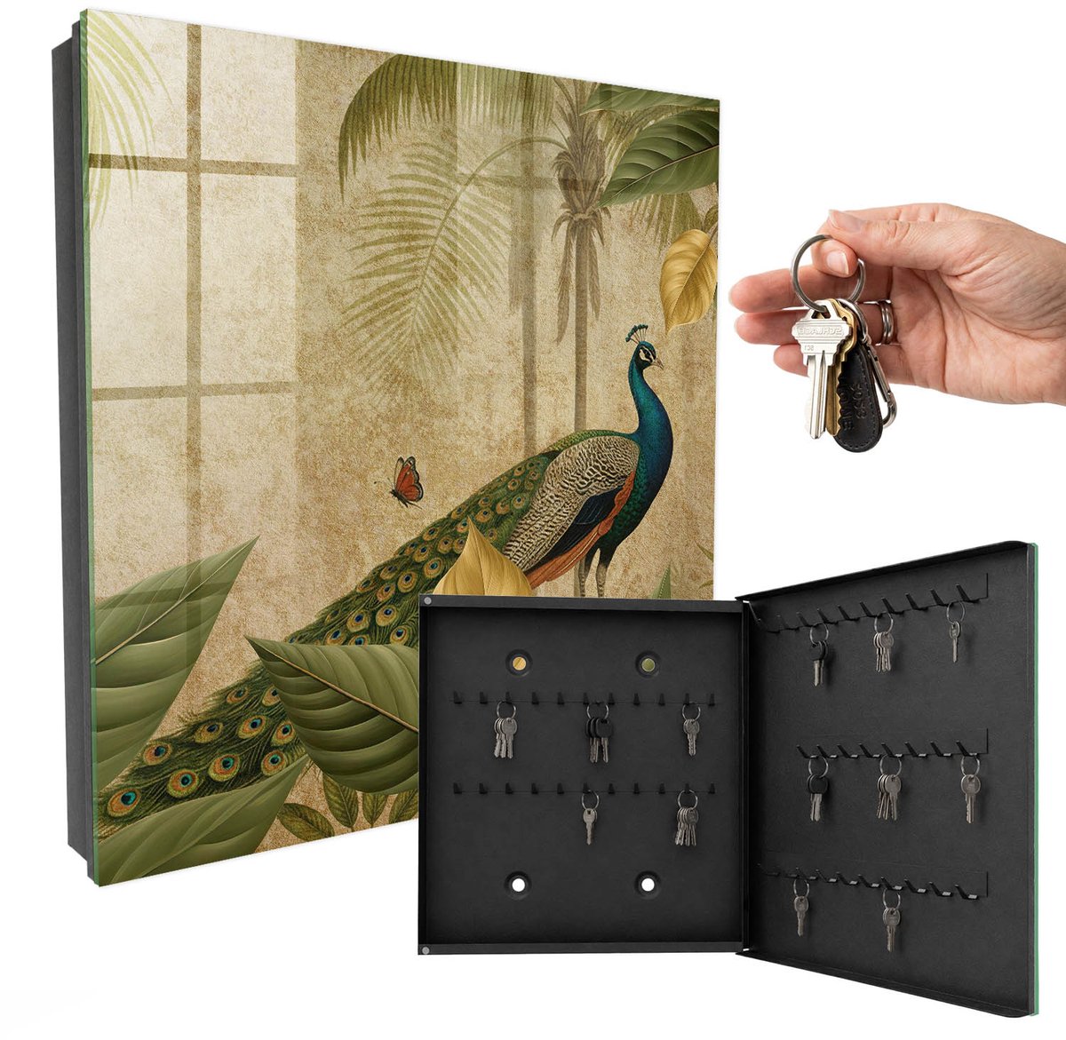WallMuralia - Sleutelkast - 30x30x5 cm - met 50 haken - Exotisch Landschap Sleutelkastje Binnen - Beige Sleutelbox - Rechtsopenend - Zwart interieur