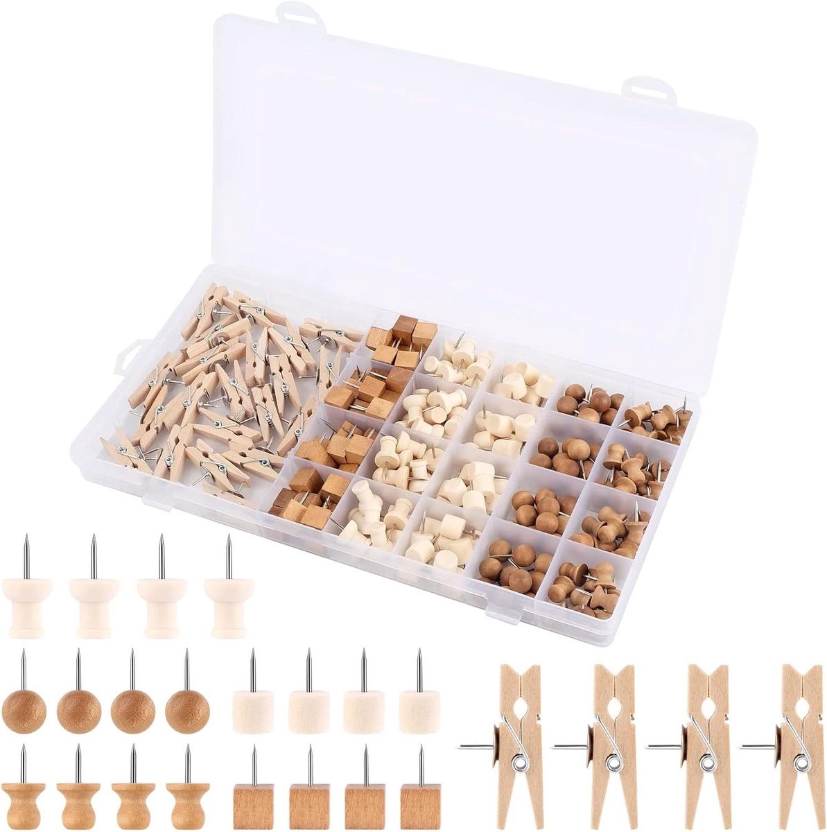 Houten Punaises - Spelden Kurkbord - Foto's Bevestigen - 6 Verschillende Vormen - 220 Stuks - Niet gespecificeerd