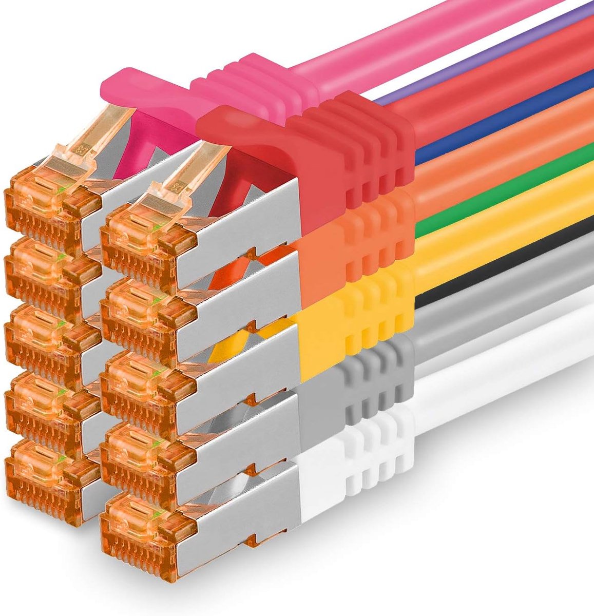 1aTTack CAT7 Netwerkkabel CAT Kabel 10 x 0.5m 10 kleuren - RJ45 10 Gigabit SFTP PIMF LSZH LAN Kabel