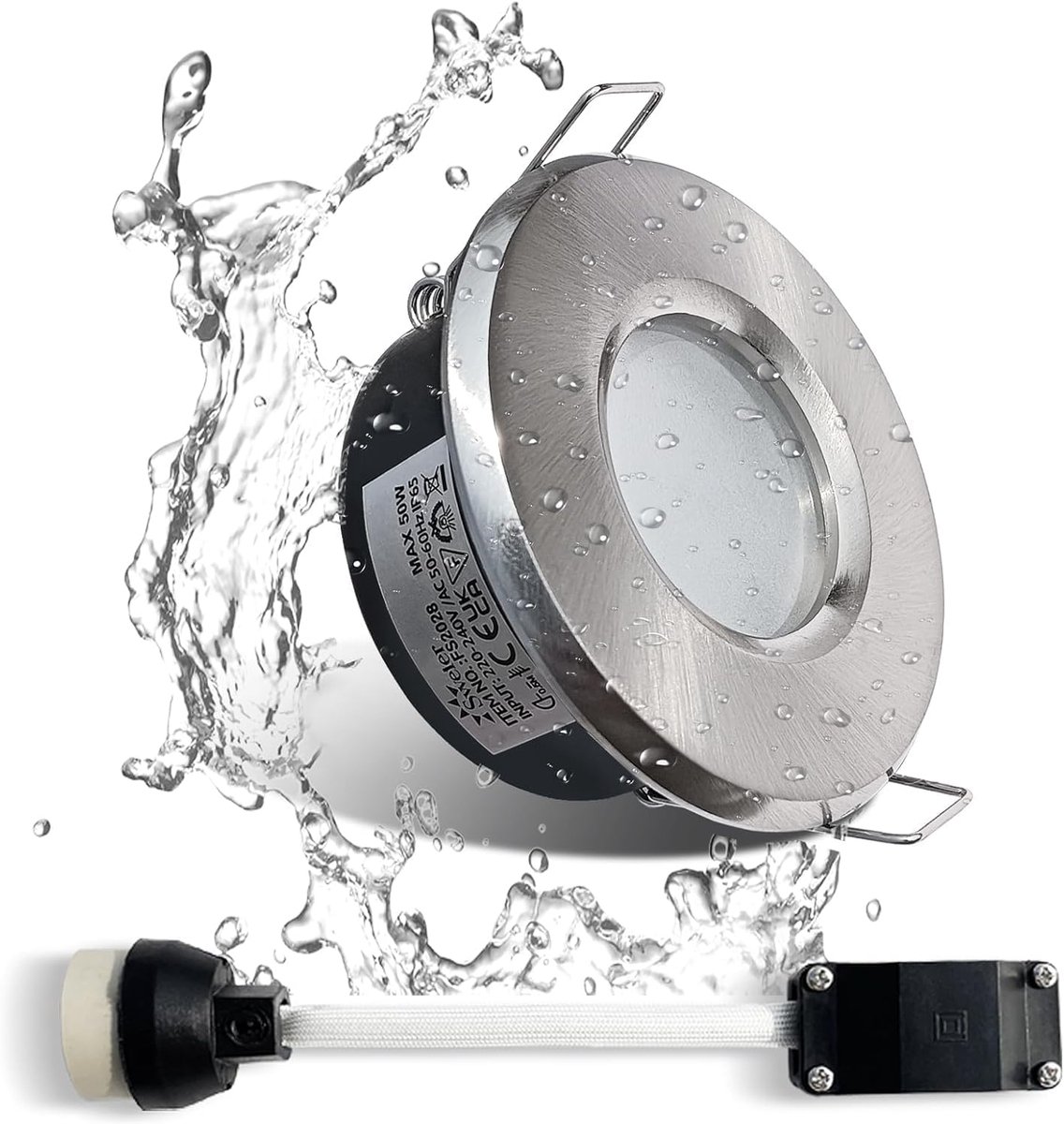 inbouwspot IP65 badkamer, Aluminium Inbouwspot Single Pack, Geschikt voor Vochtige Ruimtes, Satijnnikkel Afwerking, 68 mm Uitsparing, Energiezuinige LED Spots (excl. lamp)