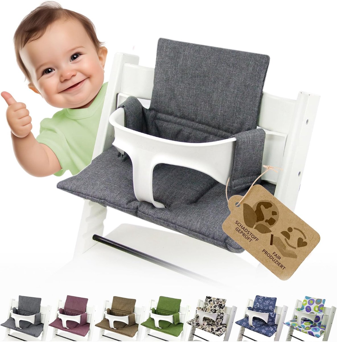 Seat Cushion, Replacement Cover, Cushion Set, Seat Reducer Compatible with Stokke Tripp Trapp for Highchair Model 2 (org. Dark Grey)