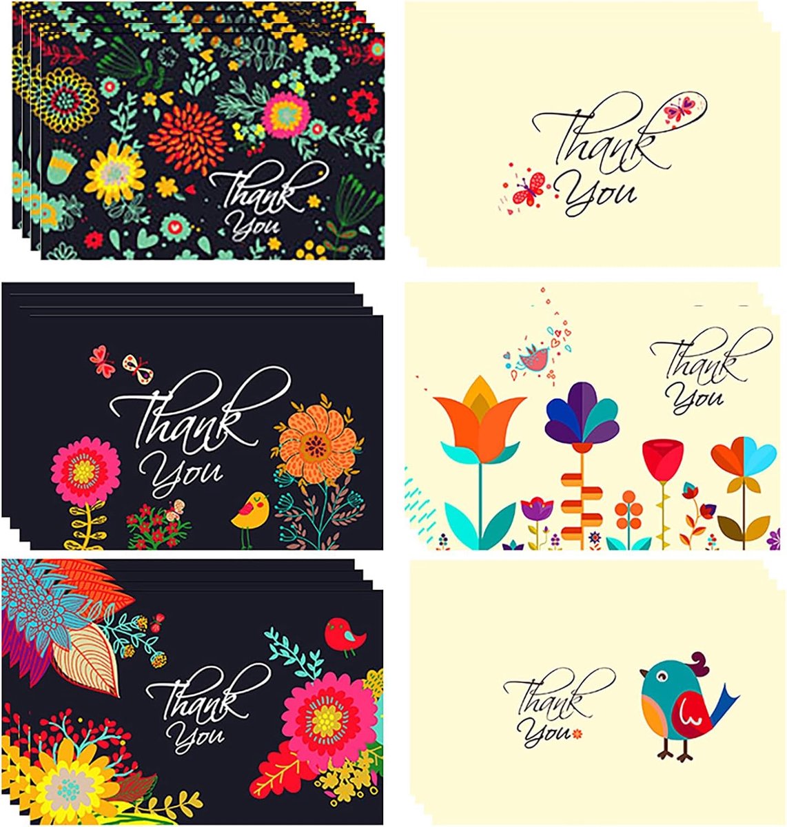 24-pack bedankkaartjes - Assortiment aquarel wenskaarten met