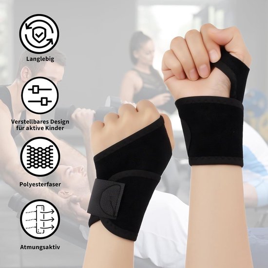 Polsbandage voor kinderen, 4 stuks, verstelbare polssteun in 3 kleuren (zwart, roze, grijs) voor kinderfitness, sport en dagelijkse activiteiten — afbeelding 3