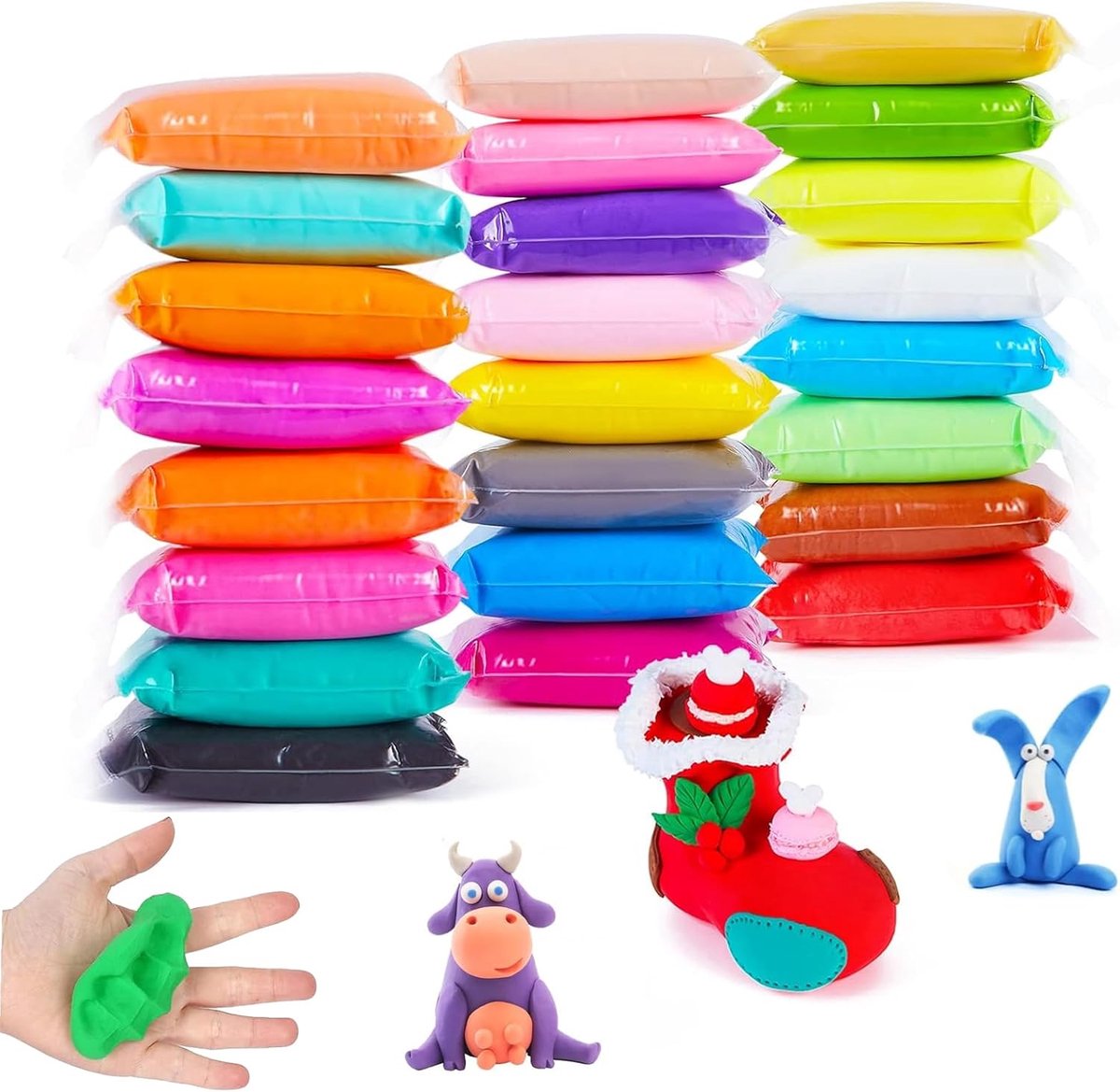24 Kleuren Air Dry Modellering Klei Set - Creatieve Klei voor Kunstwerken, Playmobil, en Sculpturen - 3 Gereedschappen - Ideaal voor Volwassenen en Jongeren - 8,5g per Verpakking