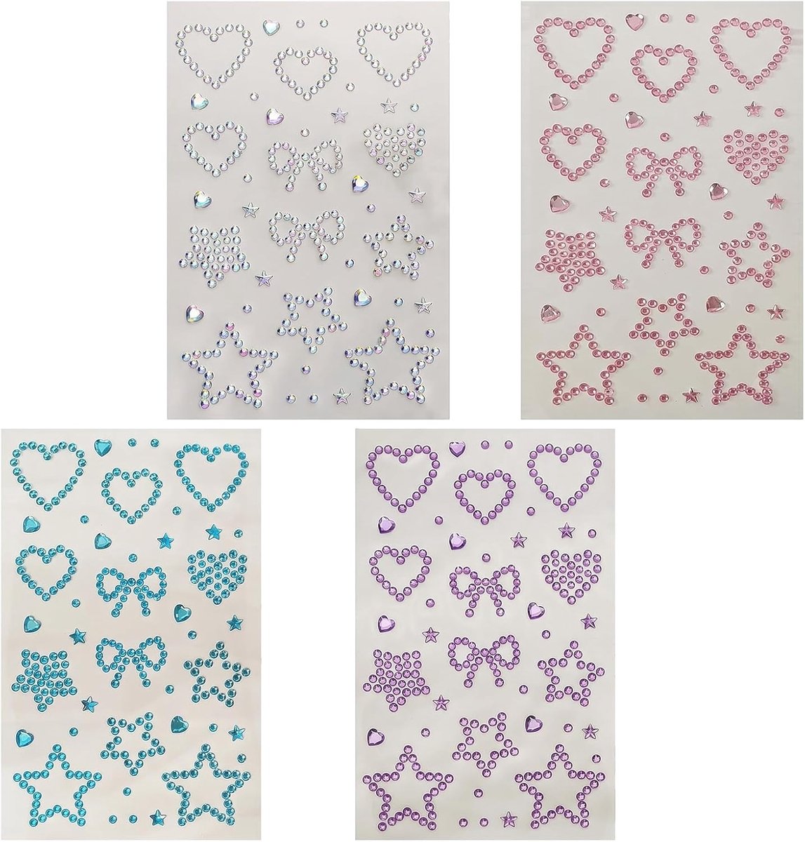 4 vellen glinsterende stickers om te knutselen, zelfklevende