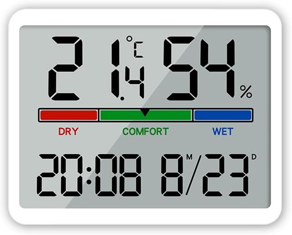 Digitale wekker, klein lcd-display met temperatuur en luchtvochtigheid, 12/24 uur & °C/°F, magnetisch, op batterijen werkende wekker voor thuis, kantoor, school en reizen, 3 installatiemodi