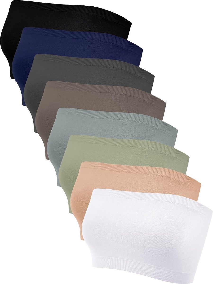 8 stuks bandeau voor vrouwen, strapless tube tops, niet-gewatteerde