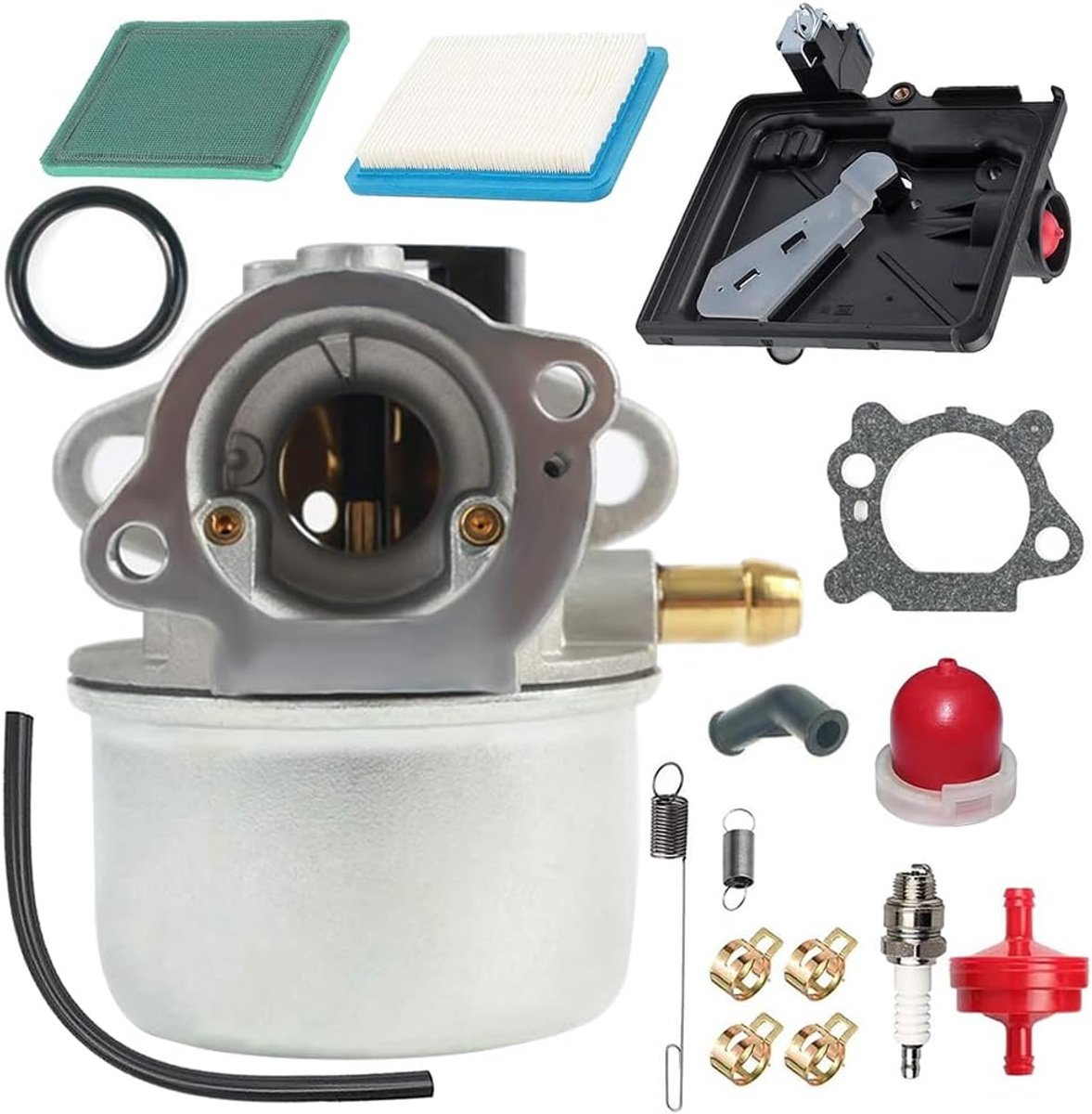 Motorcarburateur vervangingsset compatibel met Brigg en Stratton 497586 498170 799868 498254 497314 497347 698444 met luchtfilter bougie