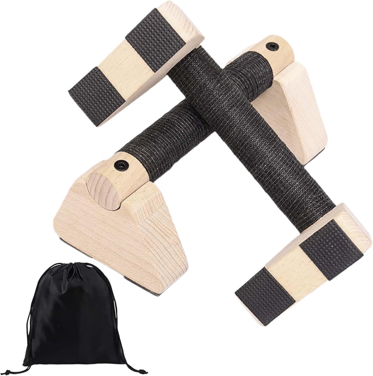 Push-upgrepen, 2 push-upbars, ergonomische parallettes en push-upstandaard met tas, ergonomische push-up-bars van hout voor fitness, parallellen, calisthenics apparatuur, 30 cm