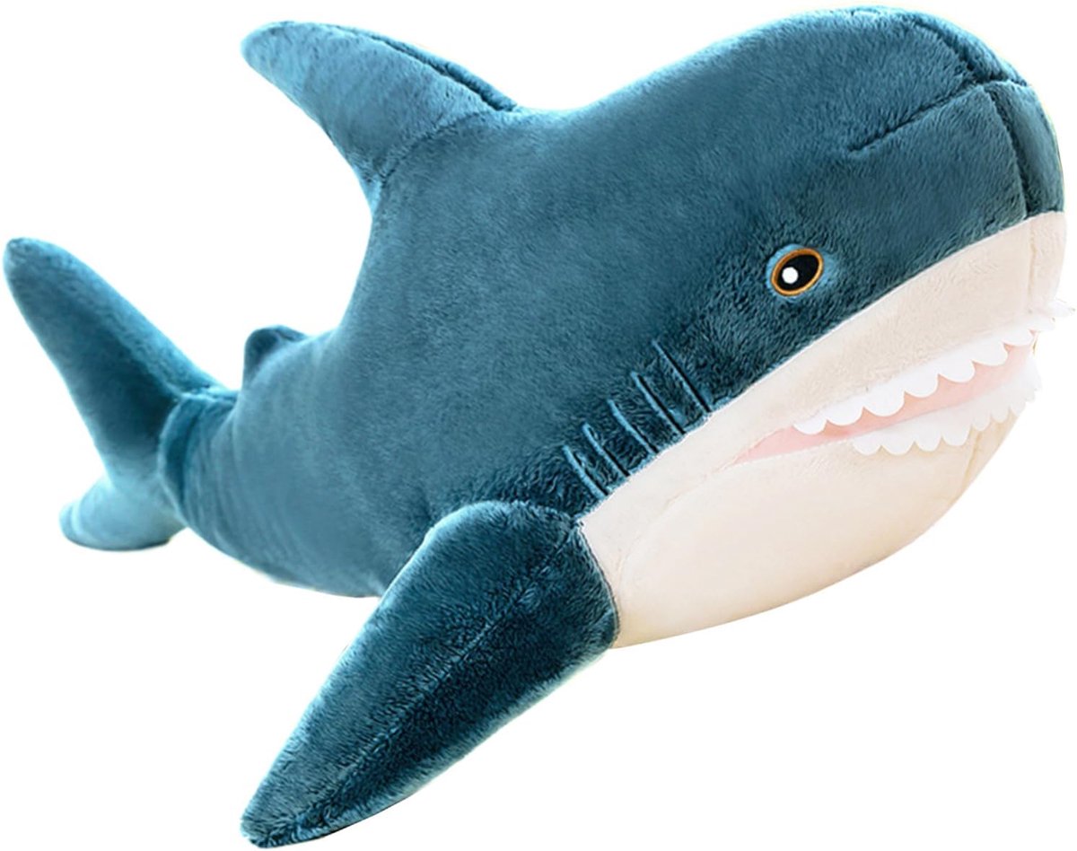 Zachte Haai Knuffel Dier Kussen - Blauwe Grote Haai Pluche Speelgoed - Ideaal Slaapkussen of Cadeau voor Kinderen,100cm