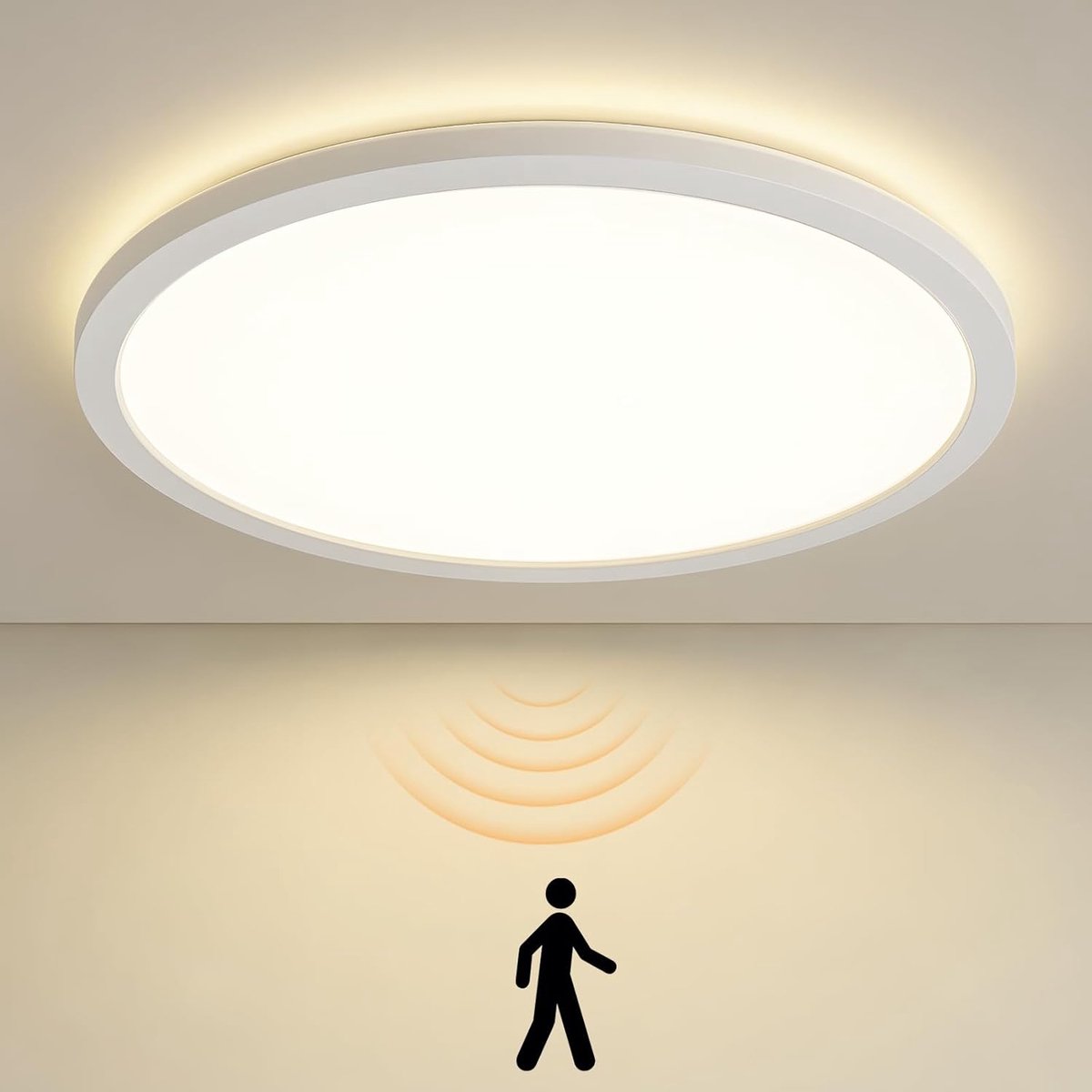 SnelShoppen - LED-plafondlamp met bewegingssensor 18W 1900LM plat - 4000K IP44 waterdicht voor hal, badkamer, trappenhuis, kelder, balkon Φ29cm
