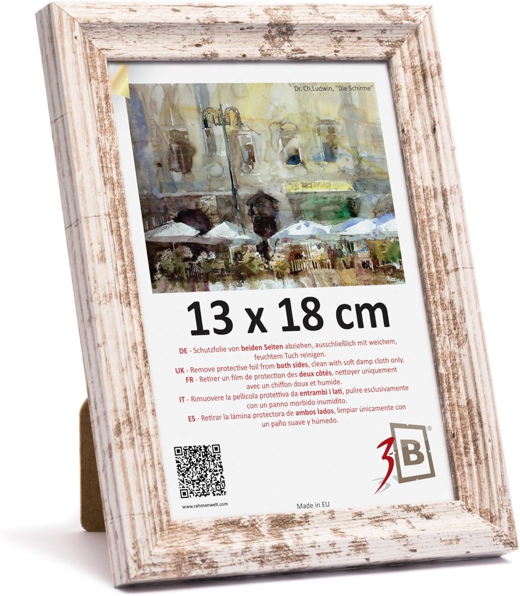 SnelShoppen - 3-B Mori fotolijst - vintage wit - houten lijst 13 x 18 cm - portretlijst met acrylglas - rustieke stijl met zichtbare houtnerf - ideaal